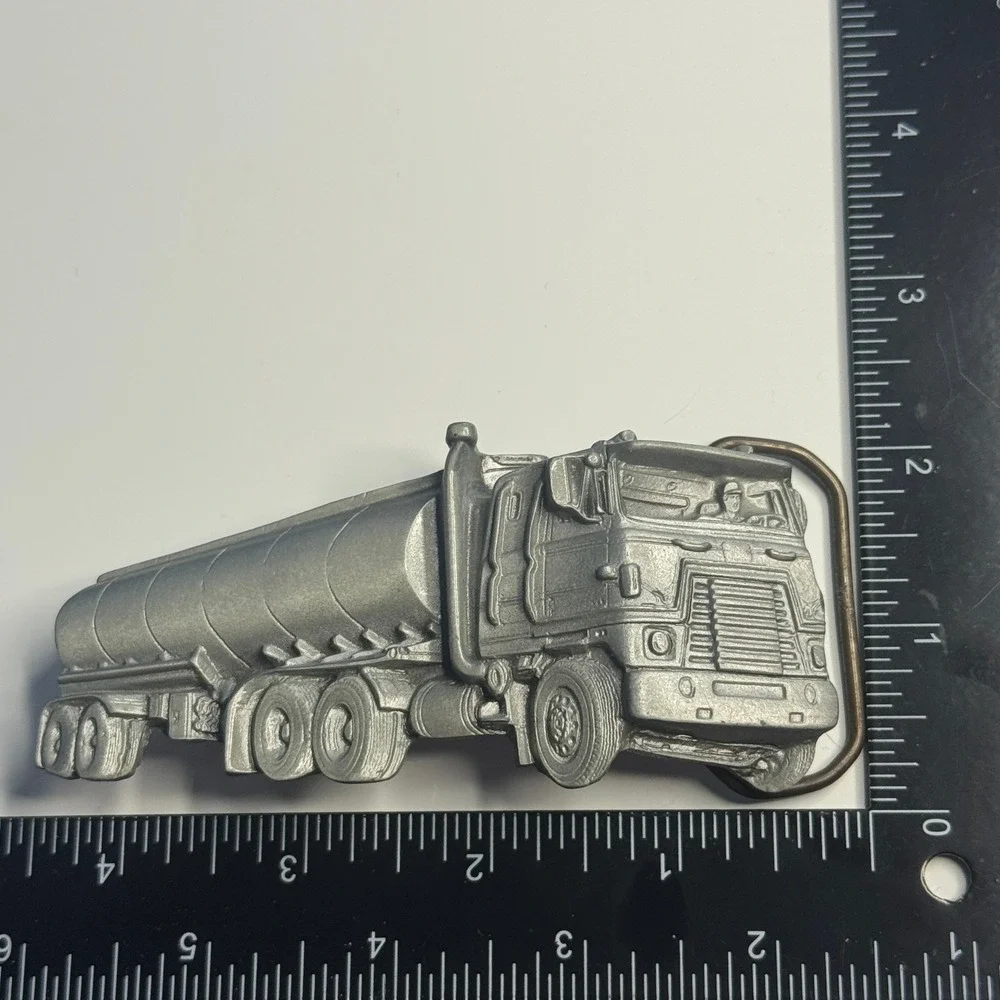 Tanker Truck Belt Buckle Pewter Tone Metal Made in Mexico‎ Reissue